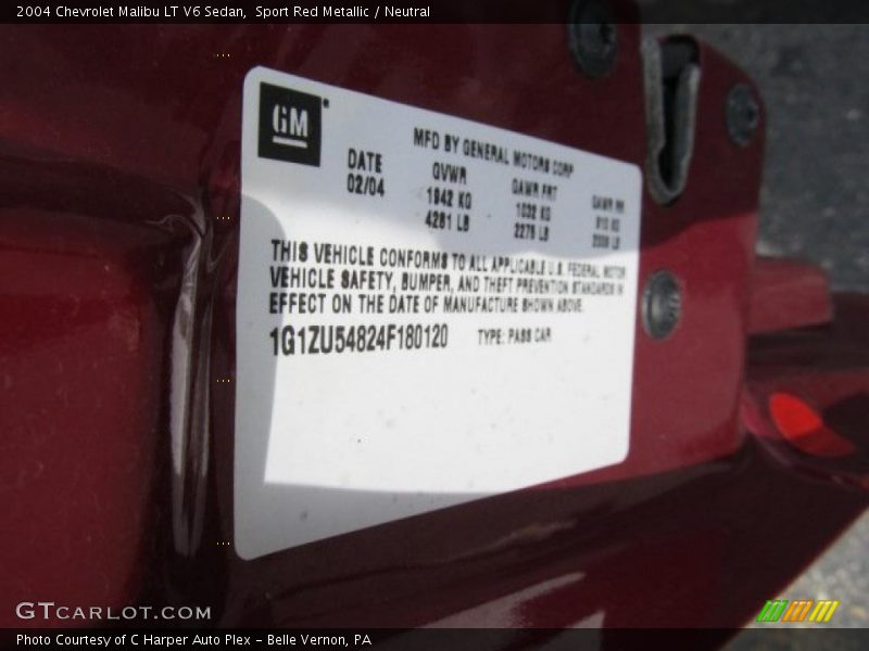 Sport Red Metallic / Neutral 2004 Chevrolet Malibu LT V6 Sedan