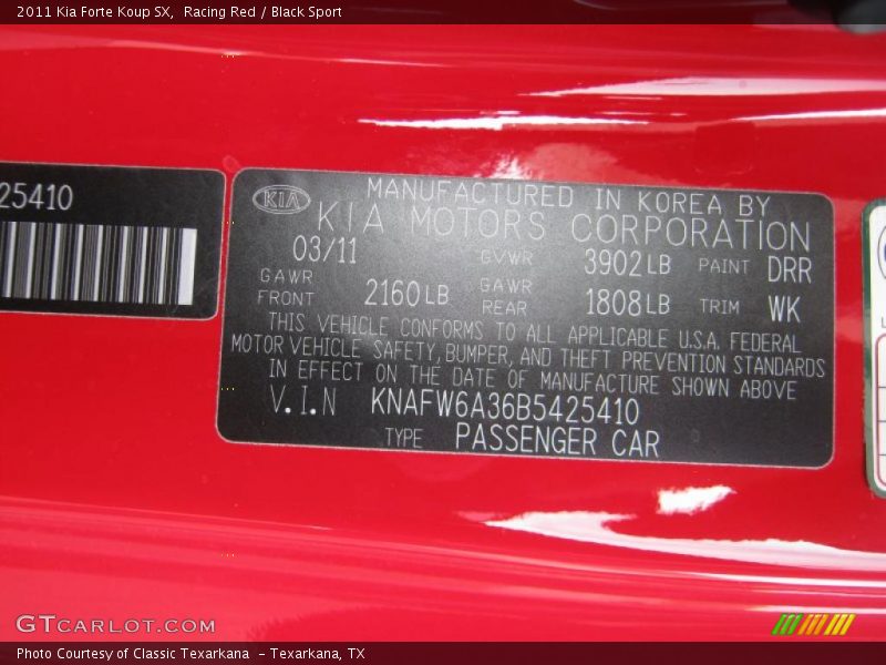 2011 Forte Koup SX Racing Red Color Code DRR