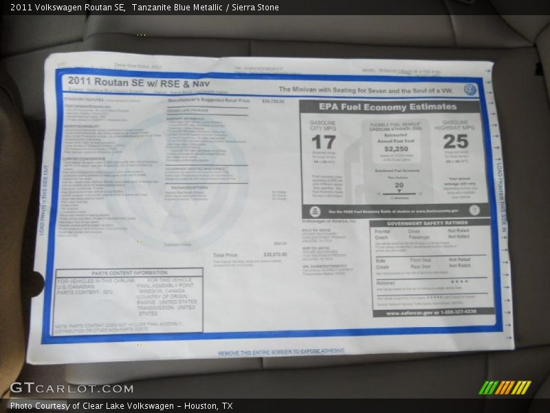 Tanzanite Blue Metallic / Sierra Stone 2011 Volkswagen Routan SE