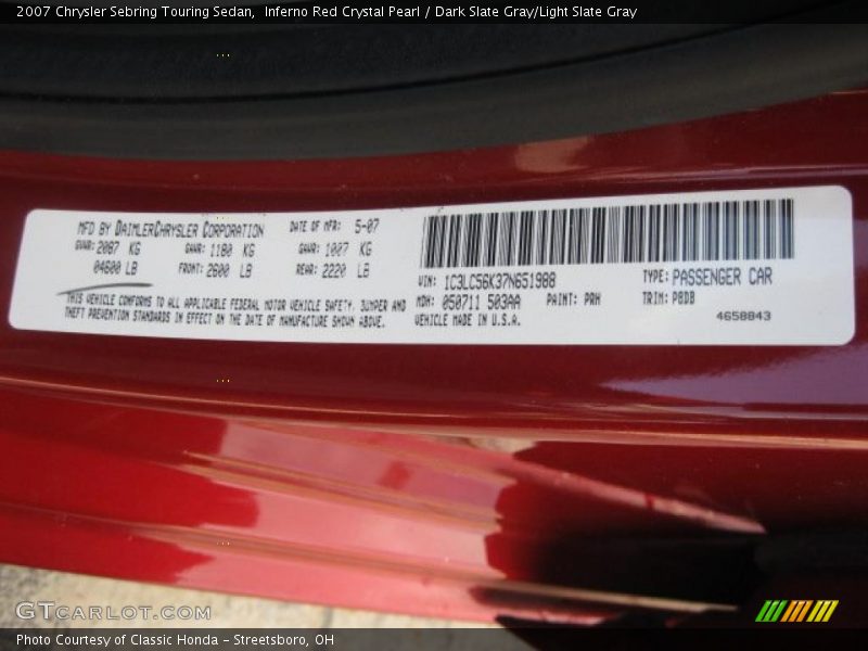 Inferno Red Crystal Pearl / Dark Slate Gray/Light Slate Gray 2007 Chrysler Sebring Touring Sedan