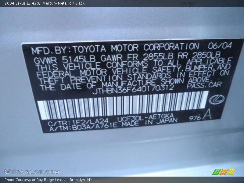 Mercury Metallic / Black 2004 Lexus LS 430