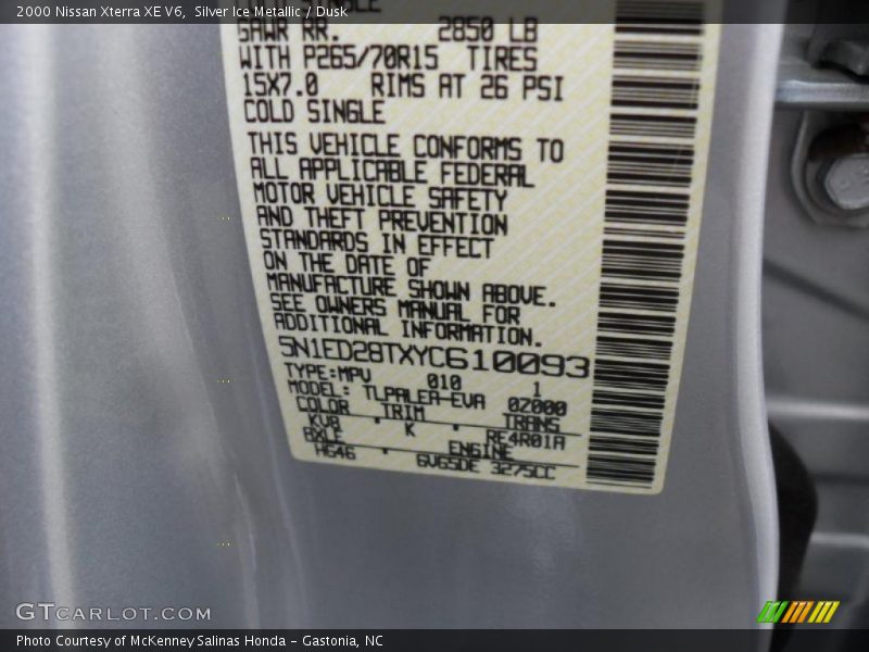 Silver Ice Metallic / Dusk 2000 Nissan Xterra XE V6
