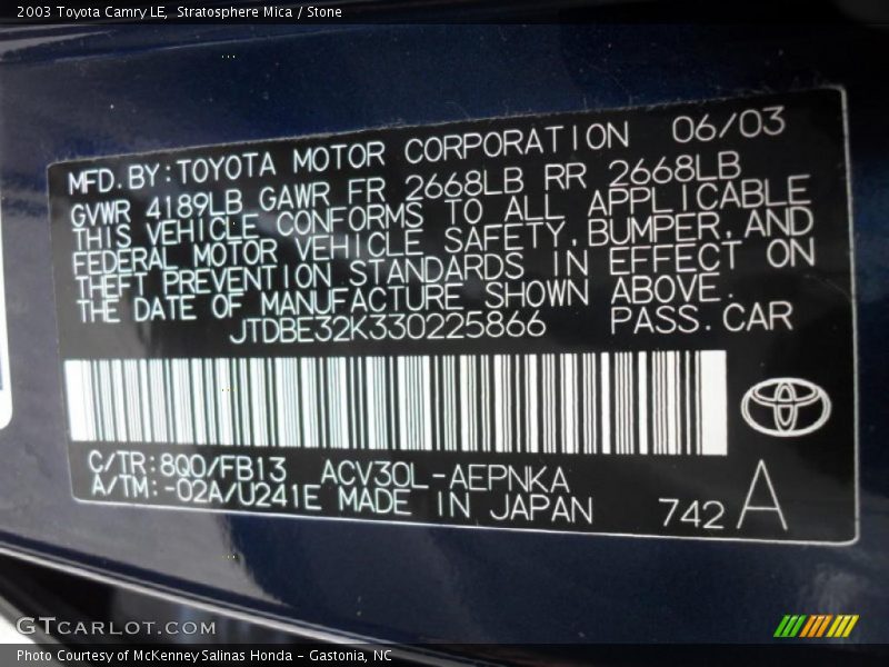 Stratosphere Mica / Stone 2003 Toyota Camry LE