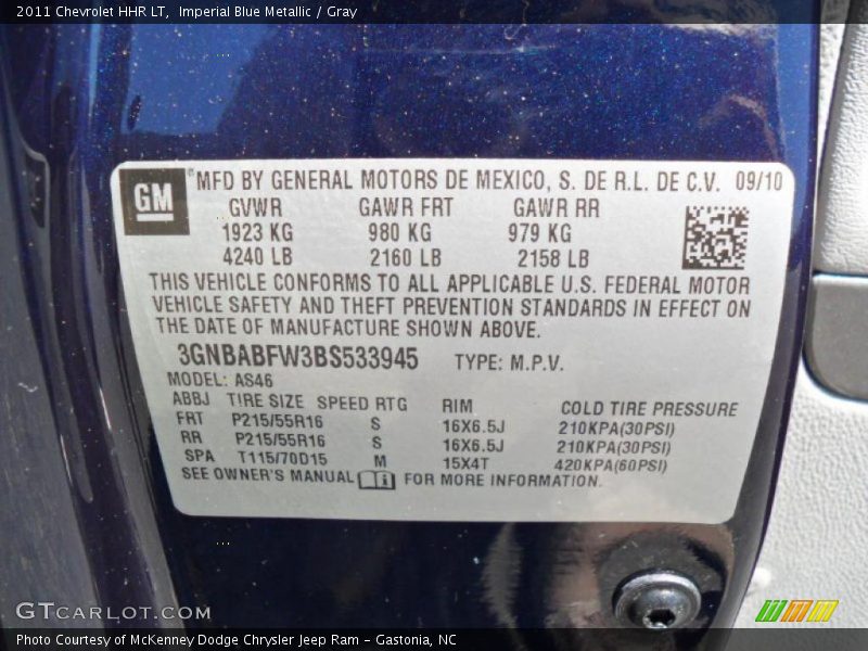 Imperial Blue Metallic / Gray 2011 Chevrolet HHR LT