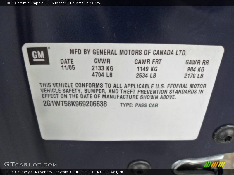 Superior Blue Metallic / Gray 2006 Chevrolet Impala LT