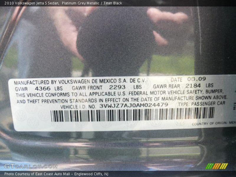 Platinum Grey Metallic / Titan Black 2010 Volkswagen Jetta S Sedan