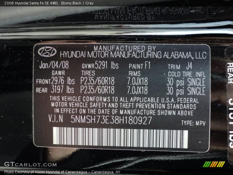 Ebony Black / Gray 2008 Hyundai Santa Fe SE 4WD