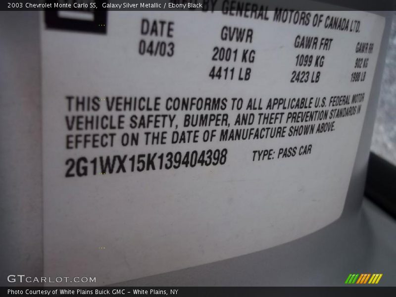 Galaxy Silver Metallic / Ebony Black 2003 Chevrolet Monte Carlo SS