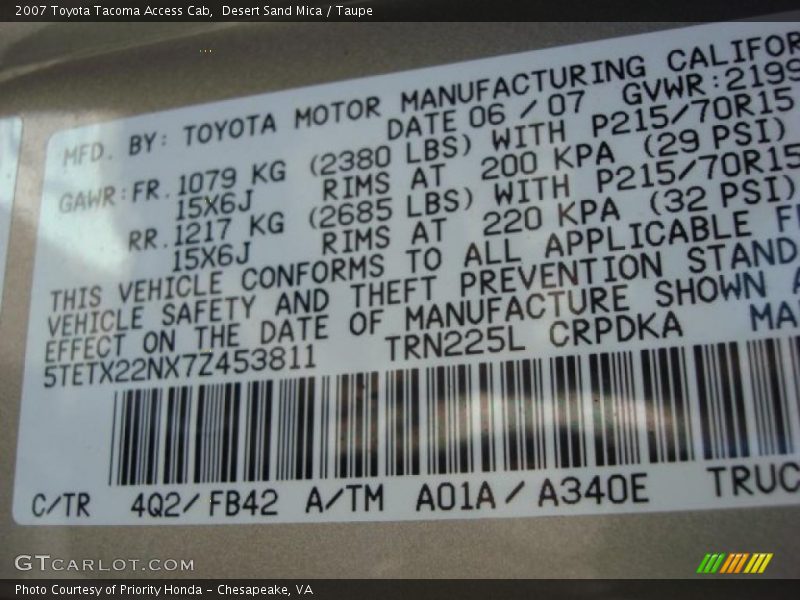Desert Sand Mica / Taupe 2007 Toyota Tacoma Access Cab