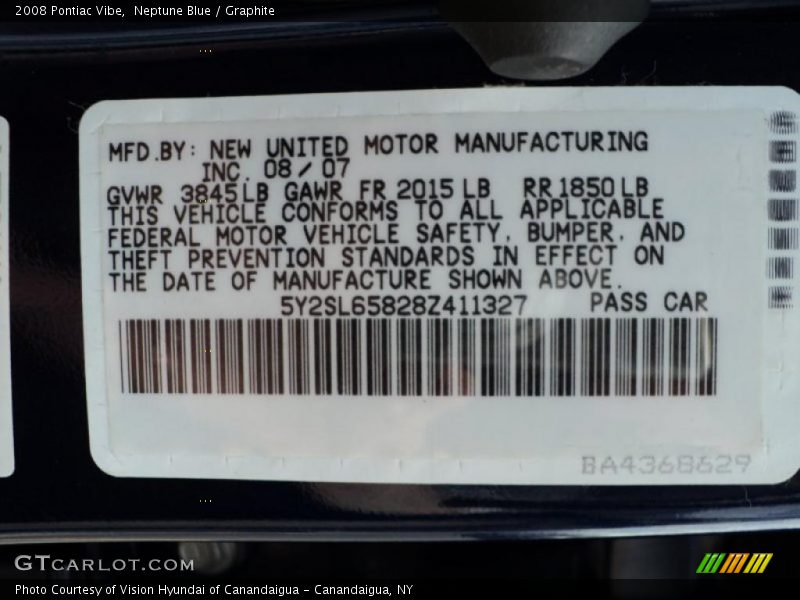 Neptune Blue / Graphite 2008 Pontiac Vibe