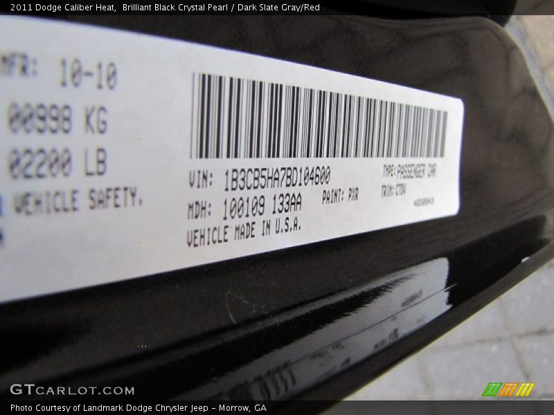 Brilliant Black Crystal Pearl / Dark Slate Gray/Red 2011 Dodge Caliber Heat