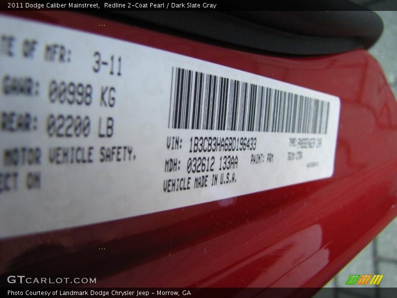 Redline 2-Coat Pearl / Dark Slate Gray 2011 Dodge Caliber Mainstreet