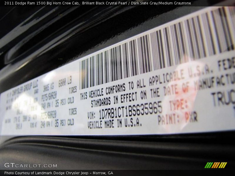 Brilliant Black Crystal Pearl / Dark Slate Gray/Medium Graystone 2011 Dodge Ram 1500 Big Horn Crew Cab