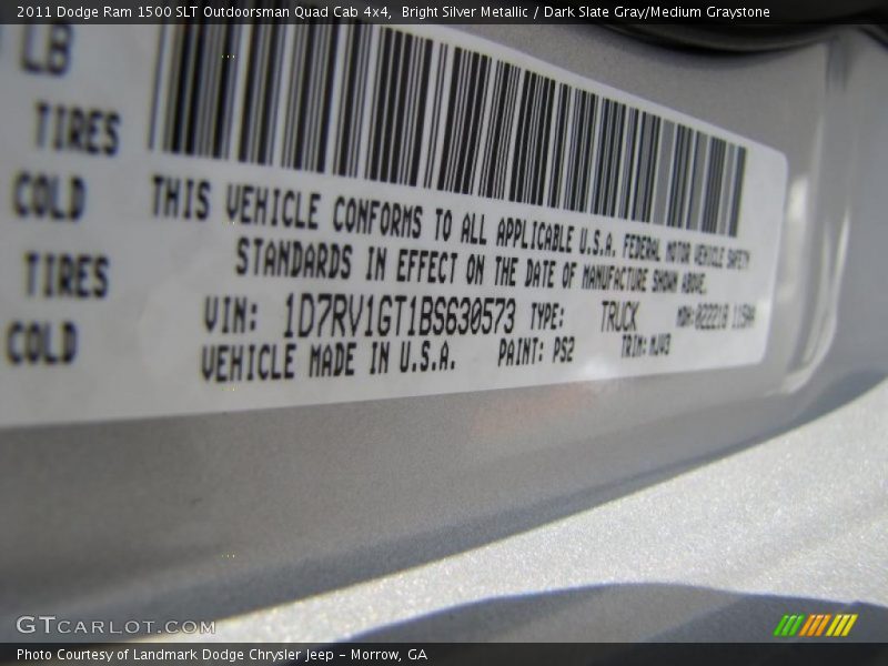 Bright Silver Metallic / Dark Slate Gray/Medium Graystone 2011 Dodge Ram 1500 SLT Outdoorsman Quad Cab 4x4