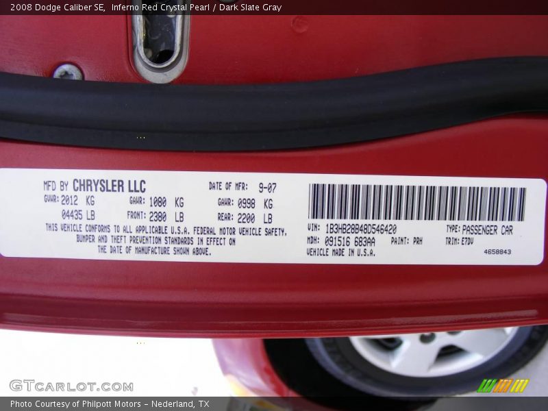 Inferno Red Crystal Pearl / Dark Slate Gray 2008 Dodge Caliber SE