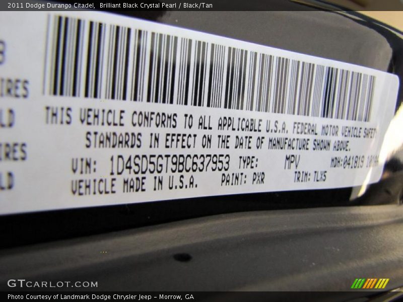 Brilliant Black Crystal Pearl / Black/Tan 2011 Dodge Durango Citadel