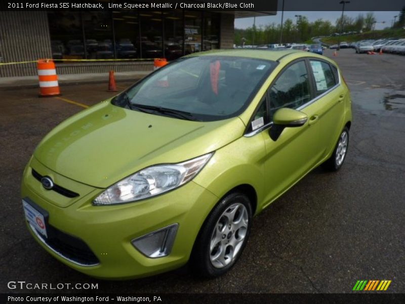 Lime Squeeze Metallic / Charcoal Black/Blue Cloth 2011 Ford Fiesta SES Hatchback