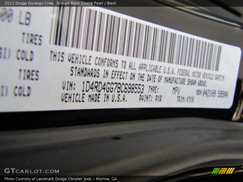 Brilliant Black Crystal Pearl / Black 2011 Dodge Durango Crew