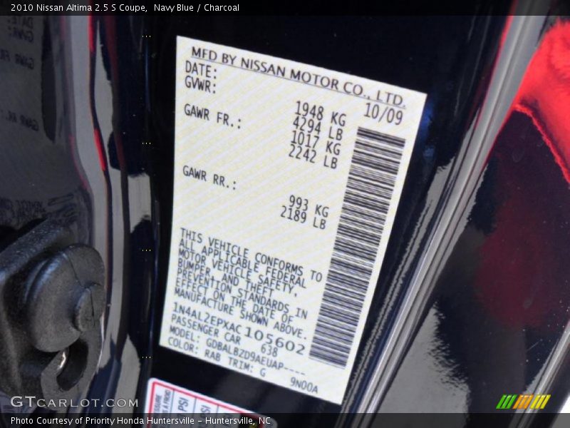Navy Blue / Charcoal 2010 Nissan Altima 2.5 S Coupe