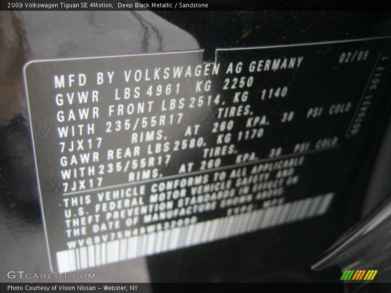 Deep Black Metallic / Sandstone 2009 Volkswagen Tiguan SE 4Motion