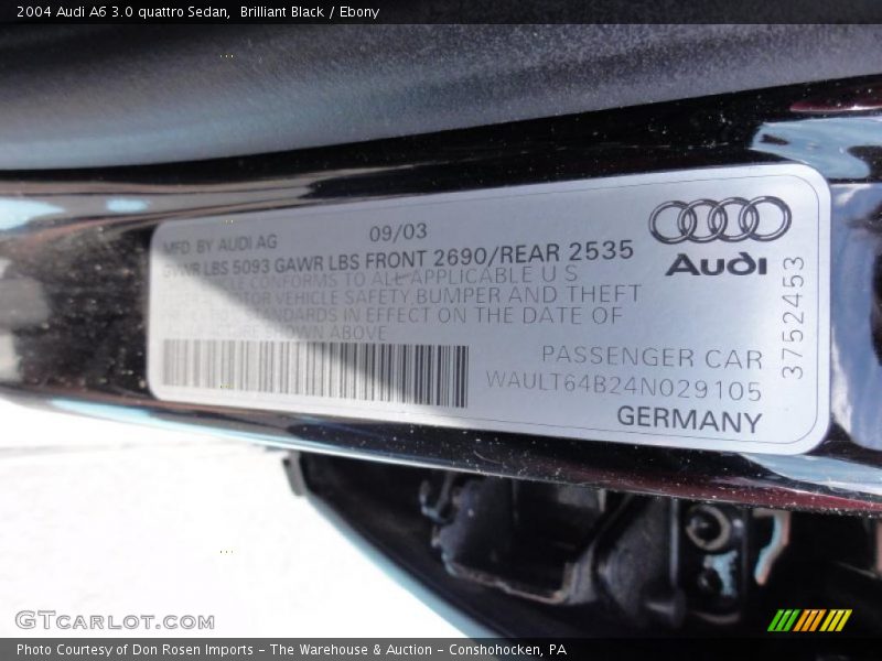 Brilliant Black / Ebony 2004 Audi A6 3.0 quattro Sedan