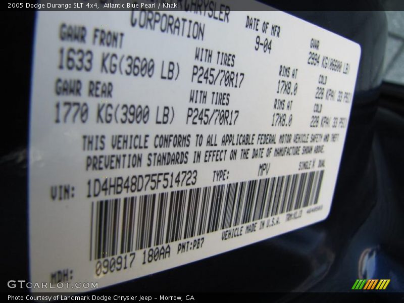 Atlantic Blue Pearl / Khaki 2005 Dodge Durango SLT 4x4