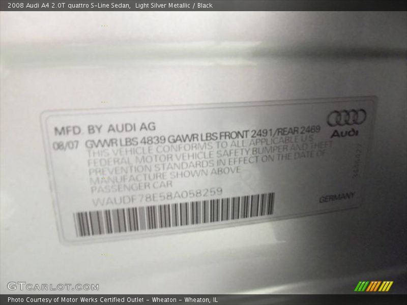 Light Silver Metallic / Black 2008 Audi A4 2.0T quattro S-Line Sedan