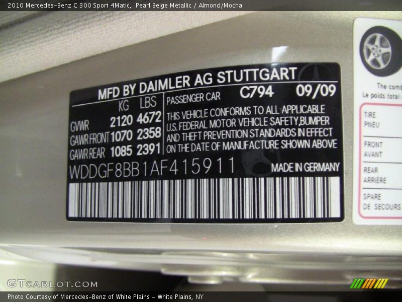 Pearl Beige Metallic / Almond/Mocha 2010 Mercedes-Benz C 300 Sport 4Matic