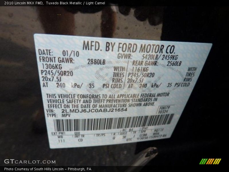 Tuxedo Black Metallic / Light Camel 2010 Lincoln MKX FWD