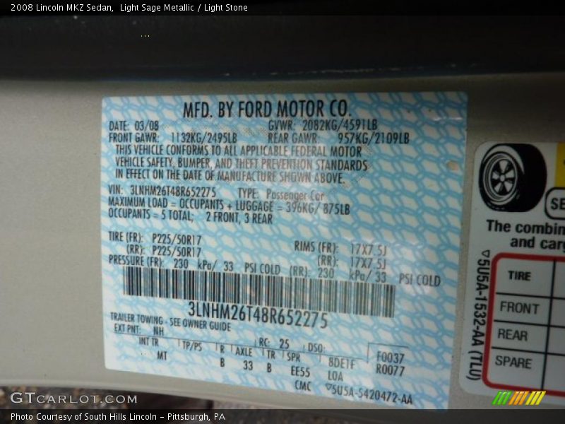 Light Sage Metallic / Light Stone 2008 Lincoln MKZ Sedan