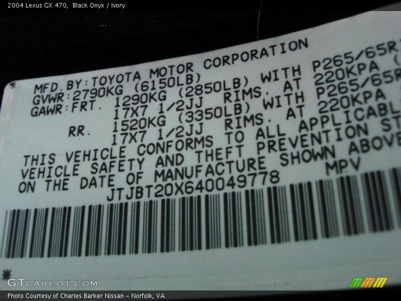 Black Onyx / Ivory 2004 Lexus GX 470