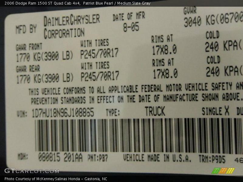 Patriot Blue Pearl / Medium Slate Gray 2006 Dodge Ram 1500 ST Quad Cab 4x4