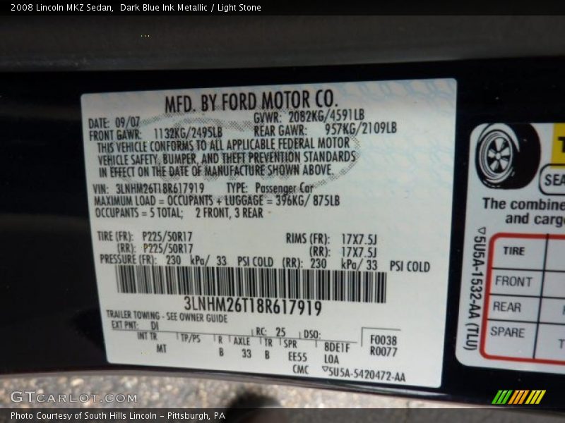Dark Blue Ink Metallic / Light Stone 2008 Lincoln MKZ Sedan