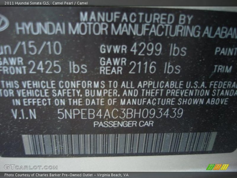 Camel Pearl / Camel 2011 Hyundai Sonata GLS