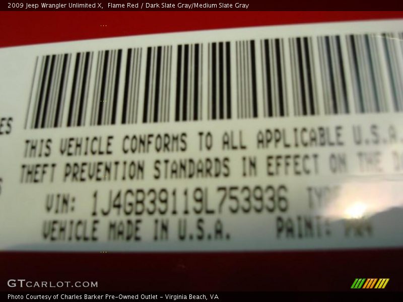 Flame Red / Dark Slate Gray/Medium Slate Gray 2009 Jeep Wrangler Unlimited X