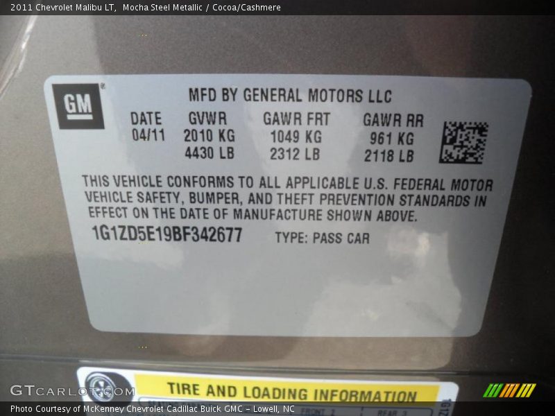 Mocha Steel Metallic / Cocoa/Cashmere 2011 Chevrolet Malibu LT