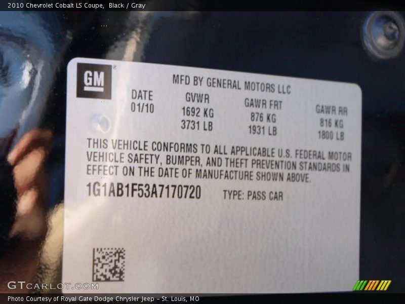 Black / Gray 2010 Chevrolet Cobalt LS Coupe