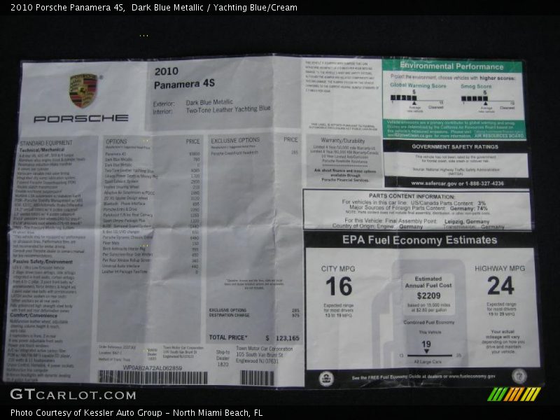  2010 Panamera 4S Window Sticker