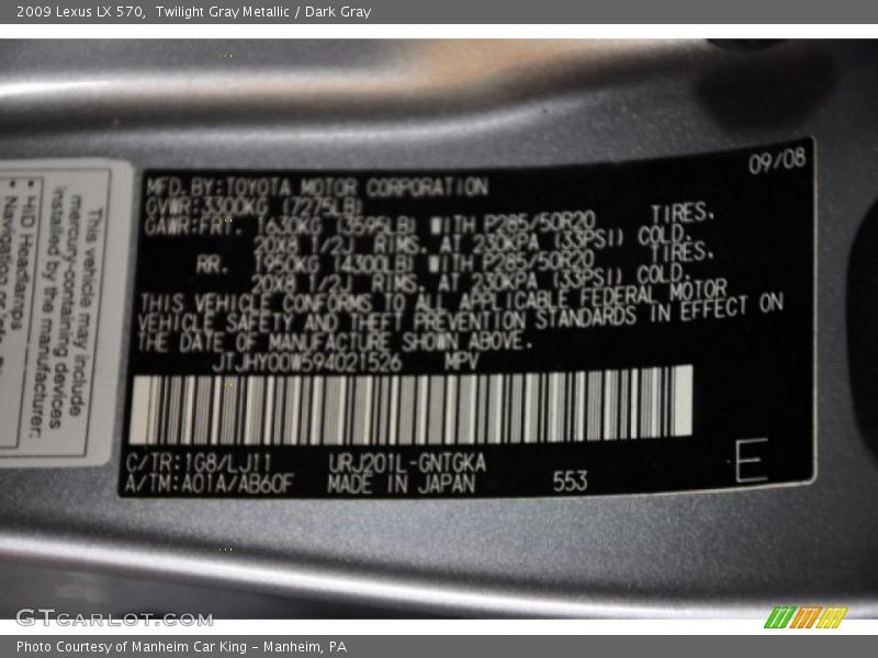 Twilight Gray Metallic / Dark Gray 2009 Lexus LX 570