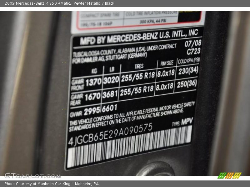 Pewter Metallic / Black 2009 Mercedes-Benz R 350 4Matic
