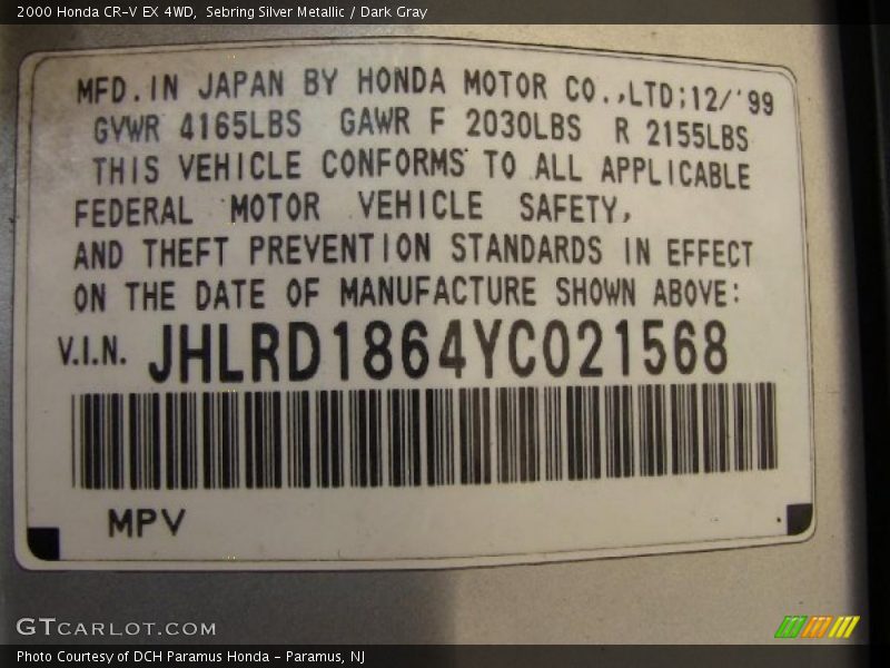 Sebring Silver Metallic / Dark Gray 2000 Honda CR-V EX 4WD