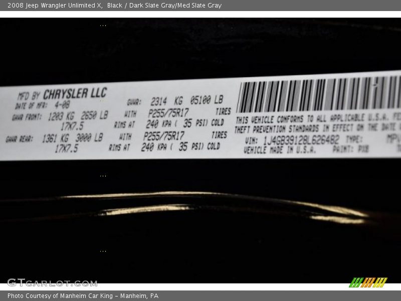 Black / Dark Slate Gray/Med Slate Gray 2008 Jeep Wrangler Unlimited X