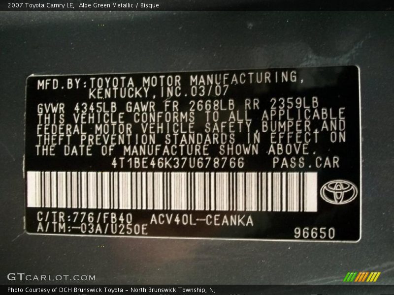 Aloe Green Metallic / Bisque 2007 Toyota Camry LE