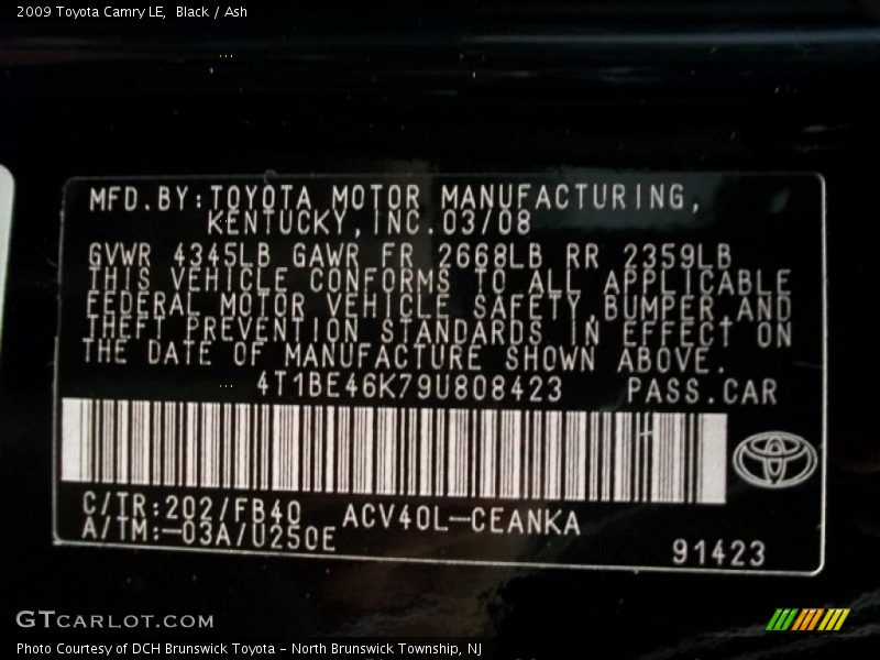 Black / Ash 2009 Toyota Camry LE