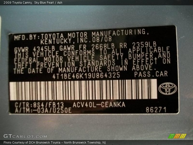 Sky Blue Pearl / Ash 2009 Toyota Camry