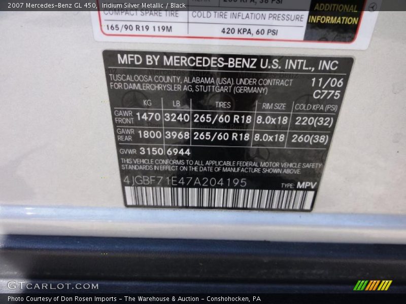Iridium Silver Metallic / Black 2007 Mercedes-Benz GL 450