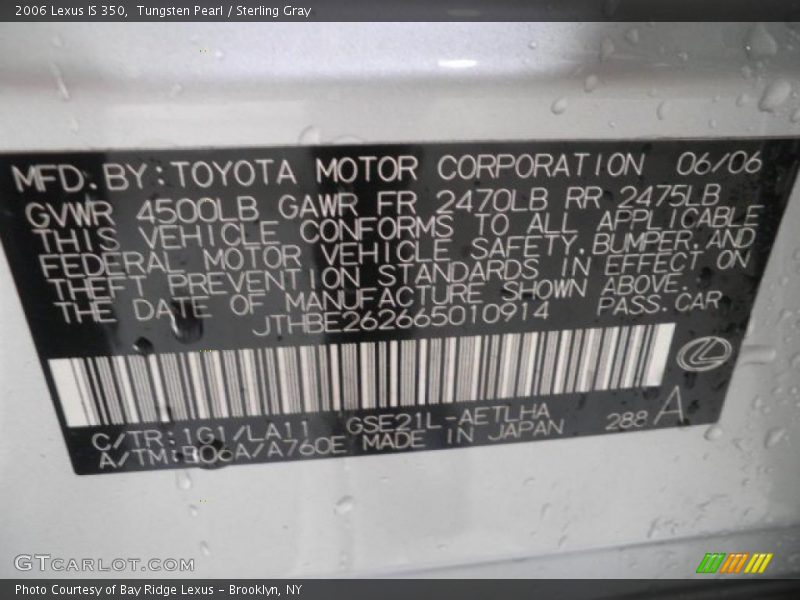 Tungsten Pearl / Sterling Gray 2006 Lexus IS 350