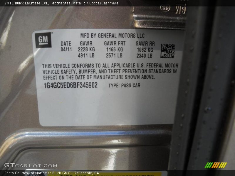 Mocha Steel Metallic / Cocoa/Cashmere 2011 Buick LaCrosse CXL