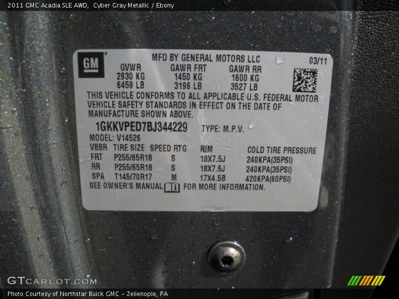 Cyber Gray Metallic / Ebony 2011 GMC Acadia SLE AWD