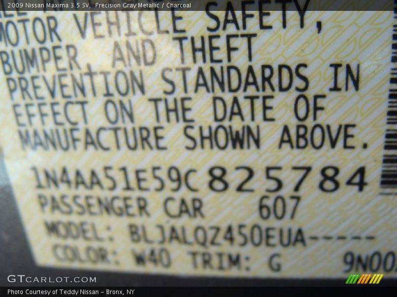 Precision Gray Metallic / Charcoal 2009 Nissan Maxima 3.5 SV